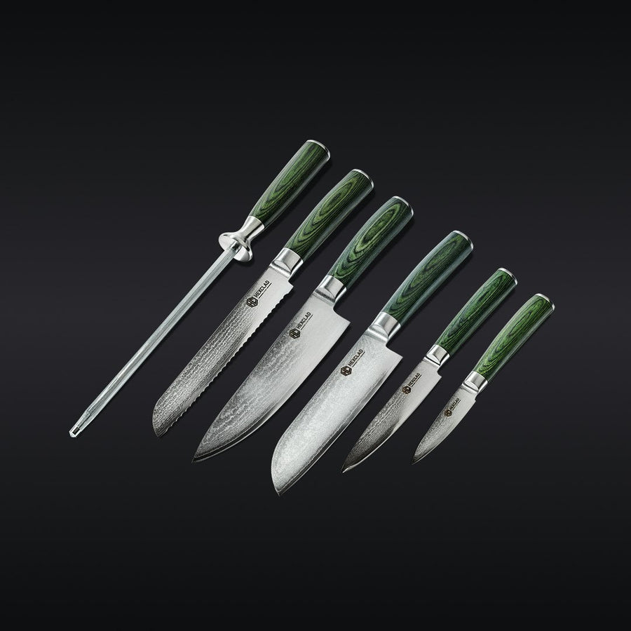Essential Damascus Steel Knife Set, 6-pc (Green) Q8