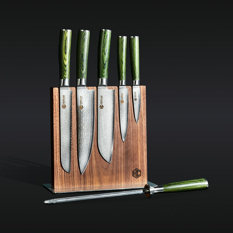 Damascus Steel Knife Set, 7-pc (Green) C2